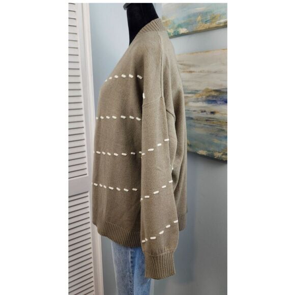 Les Serein Women's Petunia Cardigan Olive Ribbed Open Front Size Large Relaxed - Picture 3 of 7